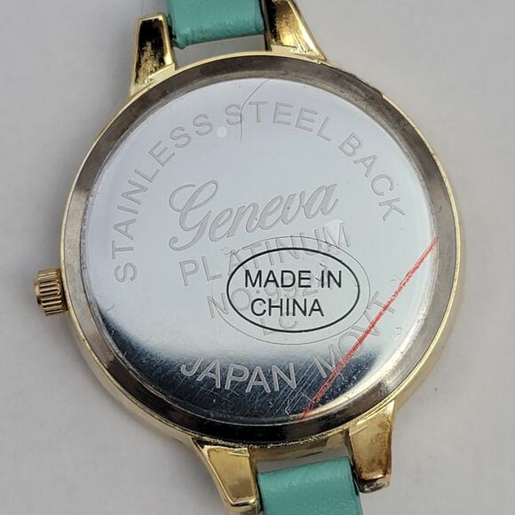 Vintage Watches Geneva Gold Quartz Watch with Mint Strap & Crystal Markers - Picture 7 of 10